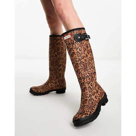 Hunter Wellington Tall Leopard Boots Size 7 NEW - Picture 1 of 14